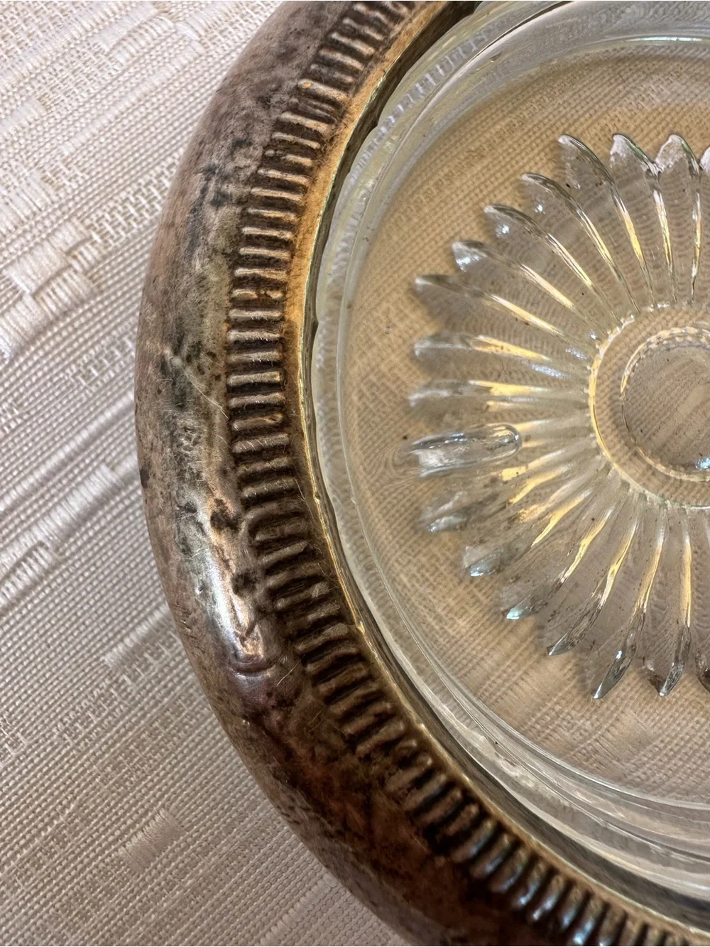 Vintage Glass Ashtray with Silver-Tone Metal Rim 3.75”